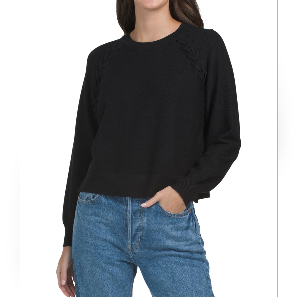 NWT - Adrianna Papell Black Crew Neck Sweater with Lace Up Detail - Size XL - Picture 12 of 12